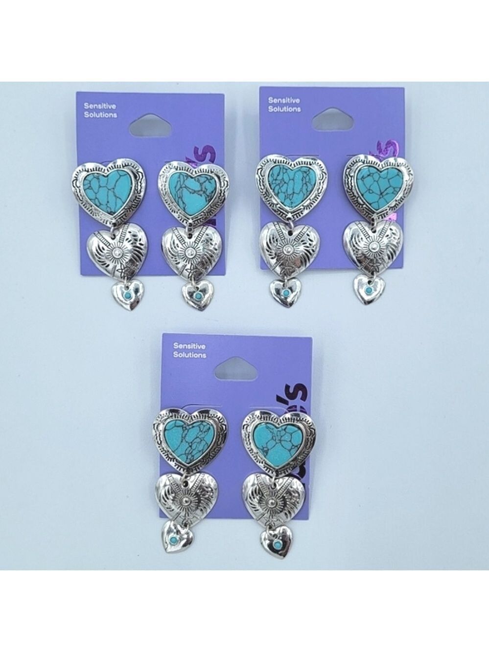 Claire's Silver & Turquoise Heart Earrings NEW #0011 0012 0013